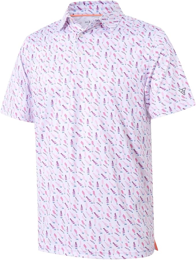 Men's performance striped golf polo with UPF 30+ protection and 4-way stretch