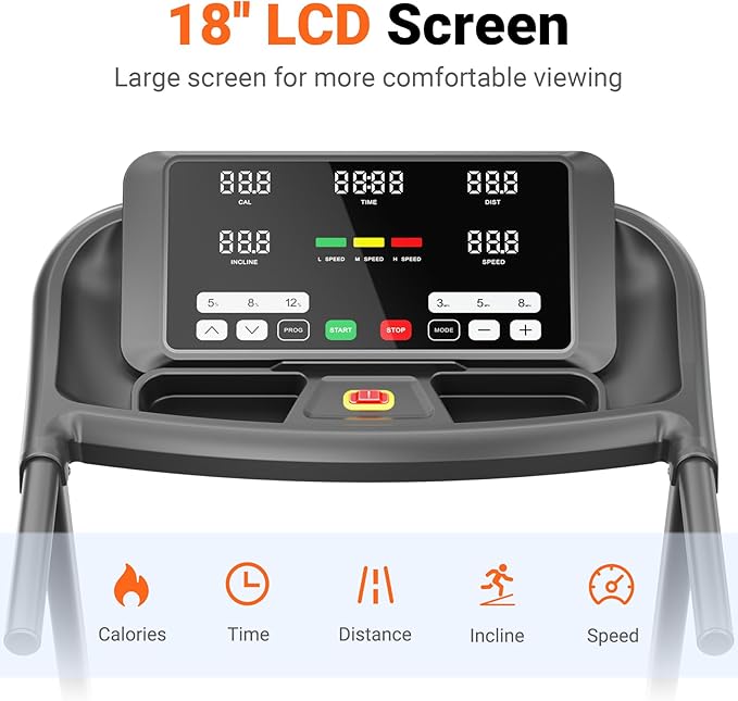 Incline Treadmill with 18" LED Screen, 3.0 HP Motor, 300 lb Capacity