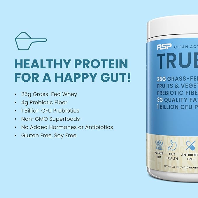 TrueFit Gut Healthy Protein Powder, Grass-Fed Whey Meal Replacement Shake with Prebiotics, Probiotics, & Organic Superfoods, Keto, Gluten Free 1.85 lbs
