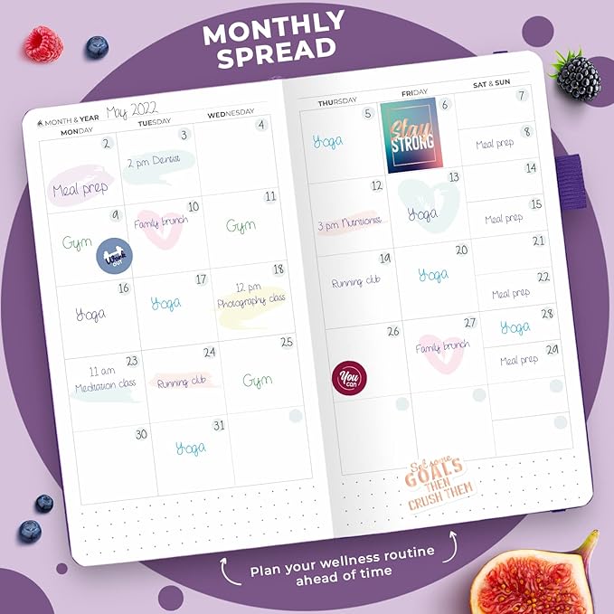 Clever Fox Wellness Planner - Weekly & Daily Health and Wellness Log, Food Journal & Meal Planner Diary for Calorie Counting, Notebook for Medical Condition Tracking – Pocket size (Purple)