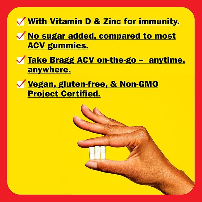 Bragg Apple Cider Vinegar Capsules with Vitamin D and Zinc - (3 Pack) 90 Capsules - Supports The Immune System