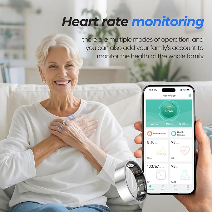 Smart Health Ring for Women Men Fitness Tracker with Heart Rate, Blood Pressure,Blood Oxygen,Step Counting, Sleep Monitoring,IP68 Waterproof for iPhone and Android, No Subscription Fee (Silver, 9)