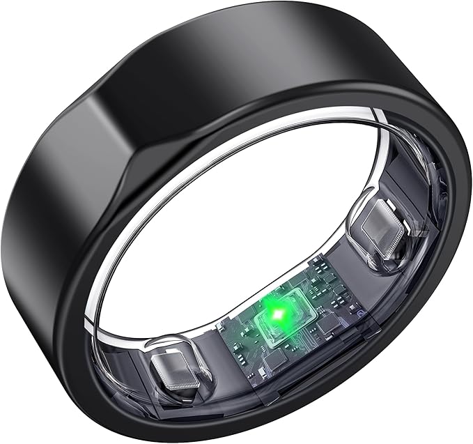 Smart Ring for Women Men - Titanium Health Fitness Tracker Ring with Heart Rate, Step Counting, Calories, Sleep & Stress Monitor for iPhone and Android, No Subscription Fee (Black, 13)