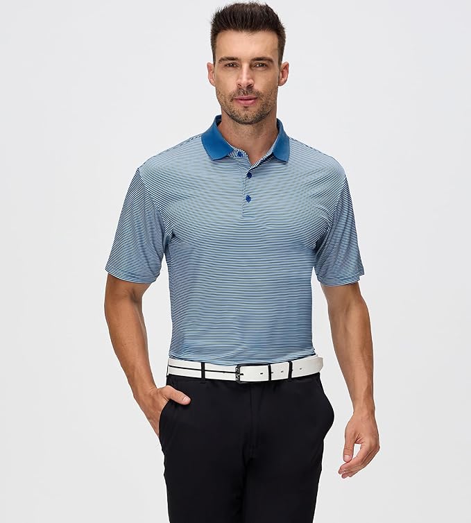 Jacquard Striped Men's Performance Golf Polo Moisture Wicking Shirt