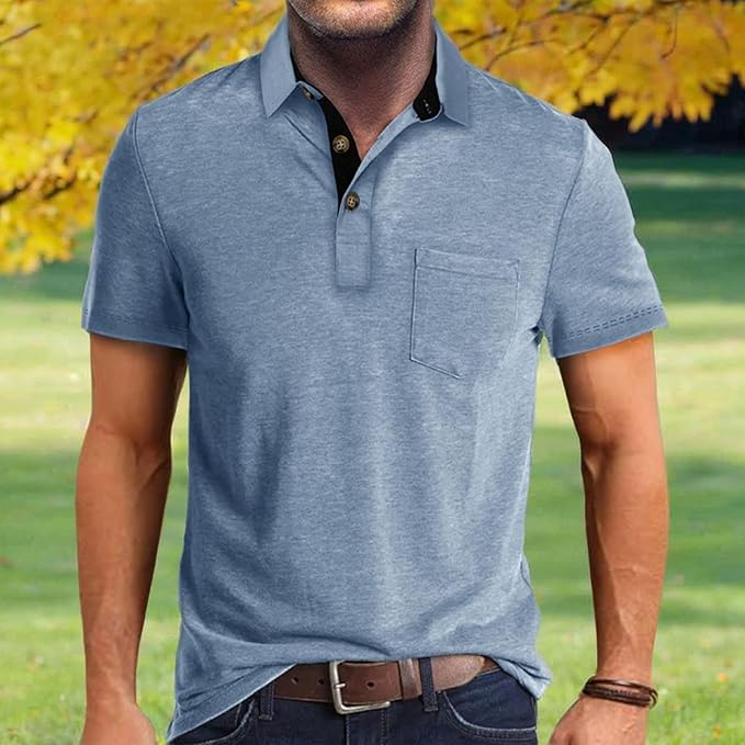 Men's Classic Cotton Polo Shirt Short Sleeve Button Golf Tee
