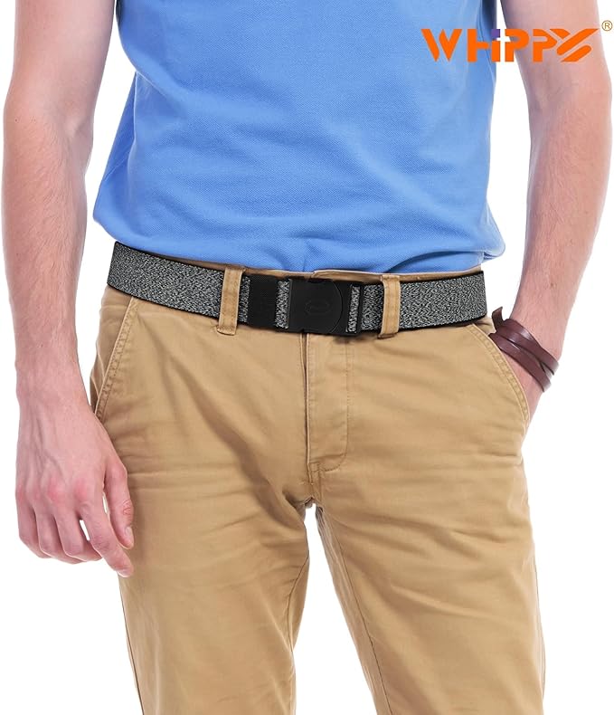 WHIPPY Mens Elastic Stretch Belt Unisex Adventure Web Belt for Women Men with Non-Metal Buckle Adjustable Belts