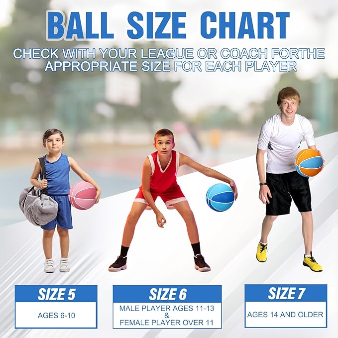 Jenaai 6 Pcs Rubber Basketballs Official Size Bulk Streetballs Multicolor Basket Balls with Pump Plain Basketball Set for Adult Youth Gifts Indoor Outdoor Training Games