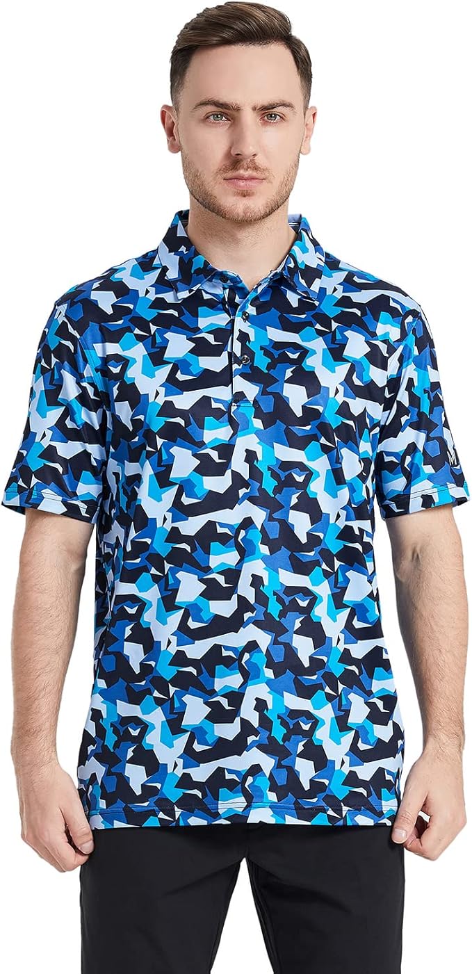 Men's Striped Short Sleeve Golf Polo Moisture Wicking Performance
