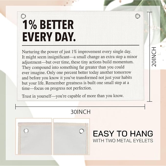 1% Better Every Day Gym Motivational Wall Art Banner Dorm Posters Gifts for Guys Men Women Gym Flag Decor for Home Gym Bedroom Workout Room 30x20 Inchs