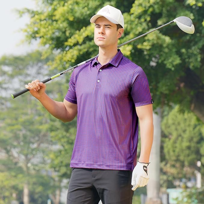 Men's Geometric Print Golf Polo Shirt, Quick Dry Short Sleeve Top