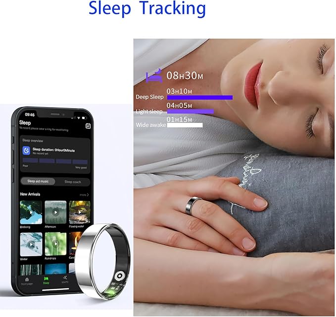 Fitness Tracker, Smart Ring for Women Men, Sleep Tracker Ring with 24/7 Heart Rate Monitor, Fitness Ring with Activity Tracker, Step Counter, Calorie Pedometer, No APP Fee, iOS Android (Silver, 8)