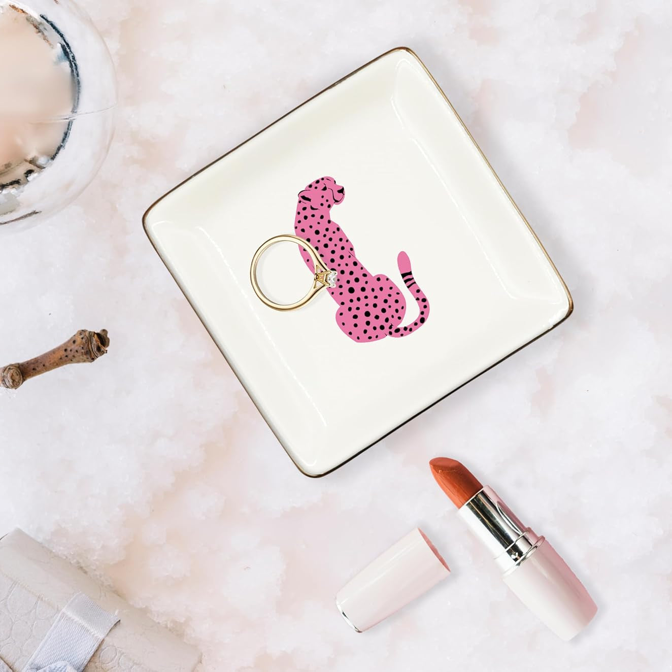 Pink Cheetah Ceramic Trinket Tray - Jewelry & Desk Organizer