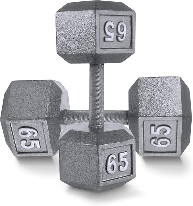 WF Athletic Supply Cast Iron Solid Hexagon Gray/Black Dumbbells, Strength Training Free Weights Set of 2 for Women and Men, Hand Weights Sold by Pairs, Multi-Select Size Options Available