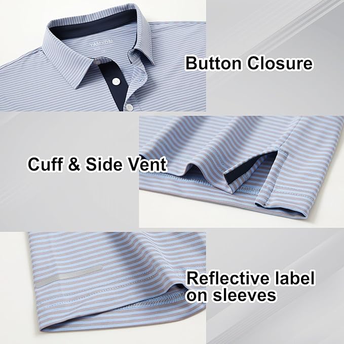 Men's Performance Moisture-Wicking Striped Short Sleeve Golf Polo