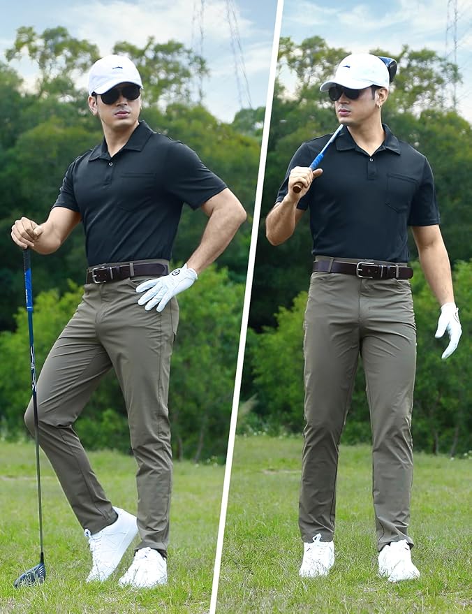Men's Short Sleeve Quick Dry Polo Shirt with Chest Pocket for Golf