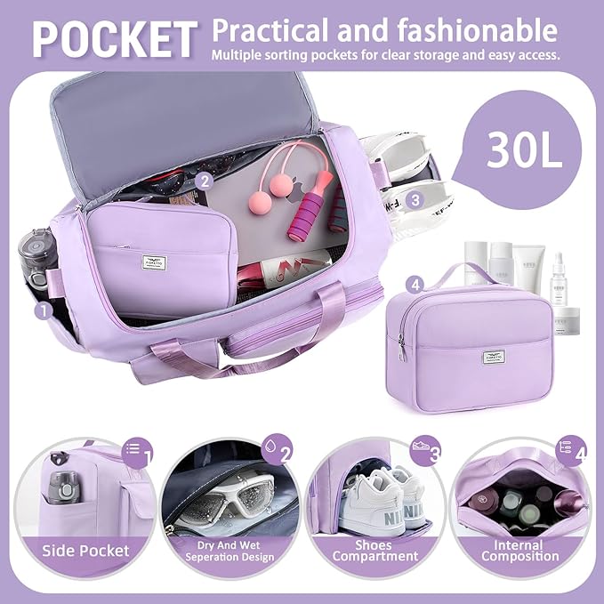 FIORETTO Women's Gym Duffle Bag with Shoes Compartment, 37L Capacity, Ideal for Travel, Gym, Sports, Duffel, Weekender