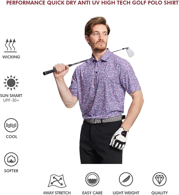 Men's Floral Golf Polo Shirt – Quick Dry Performance Moisture Wicking