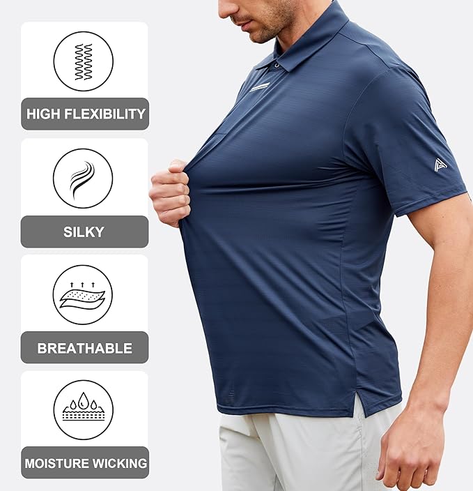Men's Jacquard Golf Polo Shirt Moisture Wicking Performance Fit