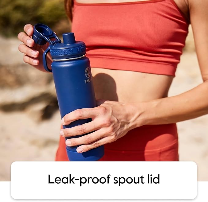 Takeya Actives Water Bottle with Spout Lid - Bottle with Double Stainless Steel Insulation - Dishwasher Safe & BPA-Free - Bottle with Spout Lid & Removable Bumper - 40 oz, Midnight Blue