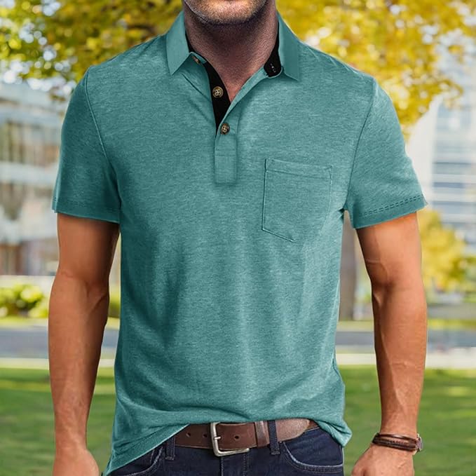 Men's Classic Cotton Polo Shirt Short Sleeve Button Golf Tee