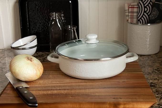 3 Qt Non-Stick Enamelware Saute Pan with Tempered Glass Lid