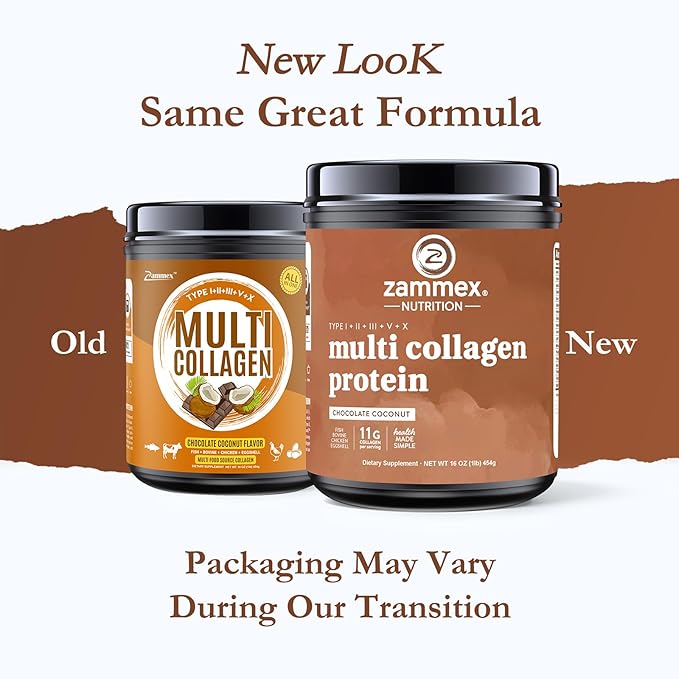 Zammex Multi Collagen Peptides Powder, Type I & III & V & X, Chocolate Collagen Protein Powder, Hydrolyzed Collagen, Supports Hair and Skin, Gut Health, 41 Servings, 1LB