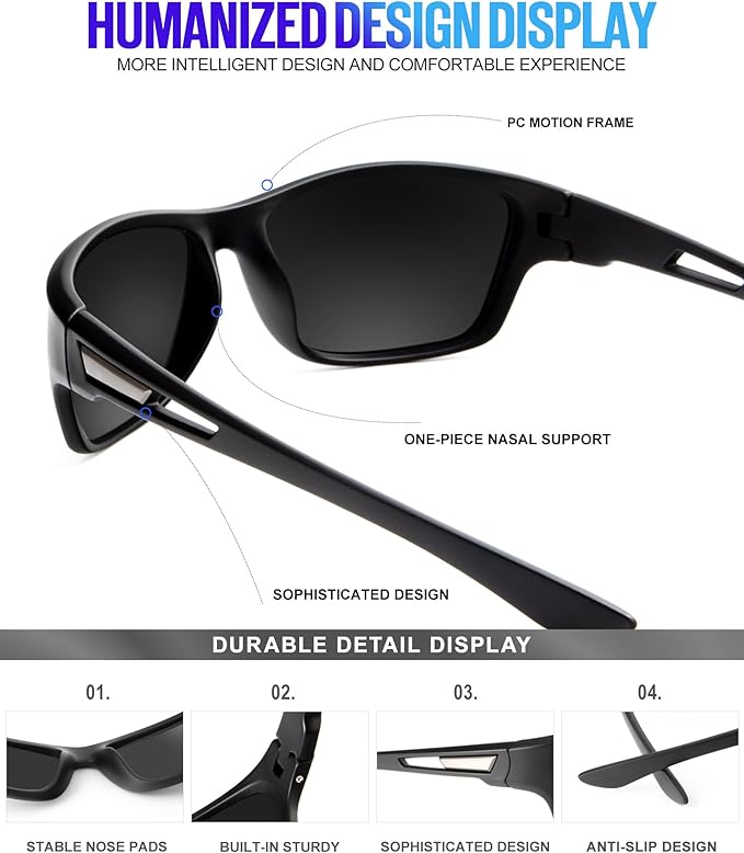 KALIYADI Polarized Sunglasses for Men, Sports Sun Glasses for Driving Cycling Fishing with UV protection
