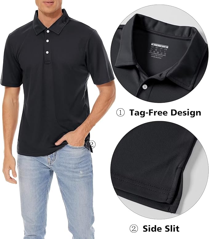 Men's Quick Dry Polo Shirt Moisture Wicking Performance Golf Shirt