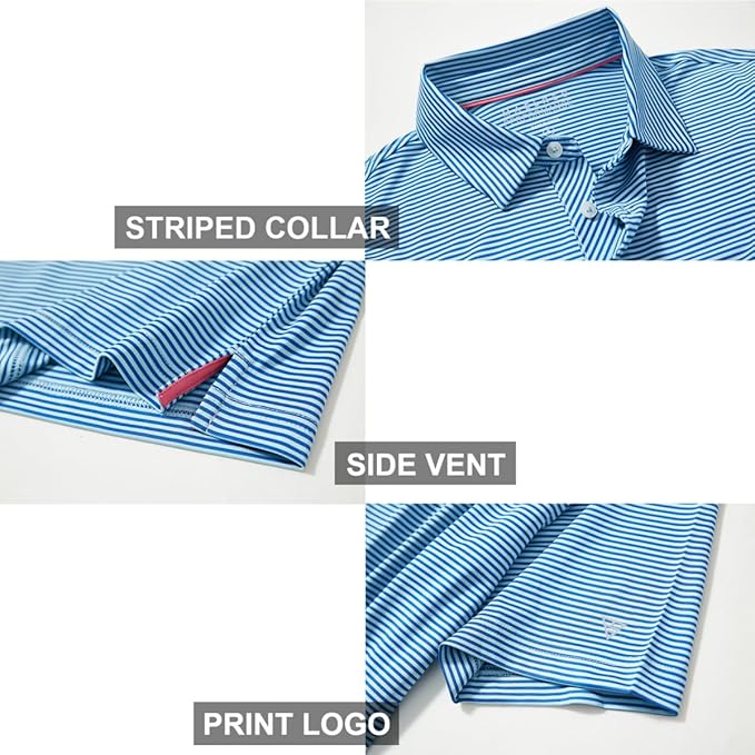 Men's Striped Performance Golf Polo Shirt Moisture Wicking Dry Fit