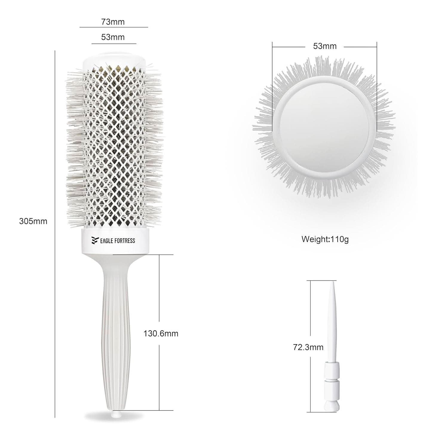 Professional Extended Barrel Round Hair Brush, Ceramic & Ionic, Grey