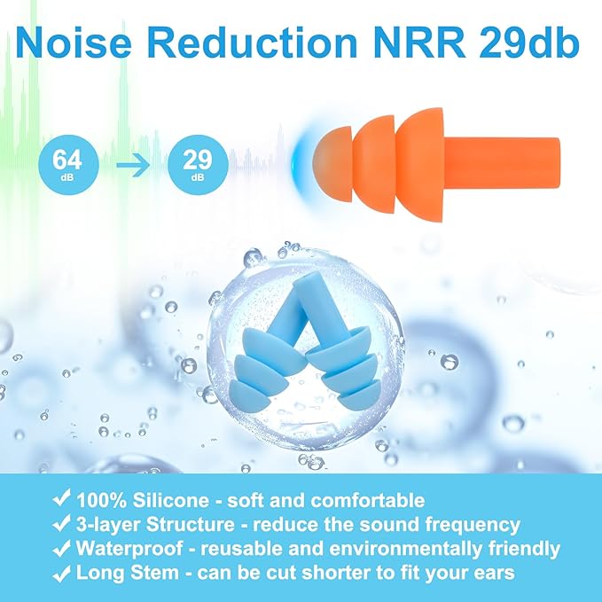 Ear Plugs for Swimming,Sleeping Noise Cancelling,Snoring,Shoting,Working, Reusable Silicone Earplugs, Super Soft Ear Plug for Noise Reduction, Ears Protection (6 Colors)