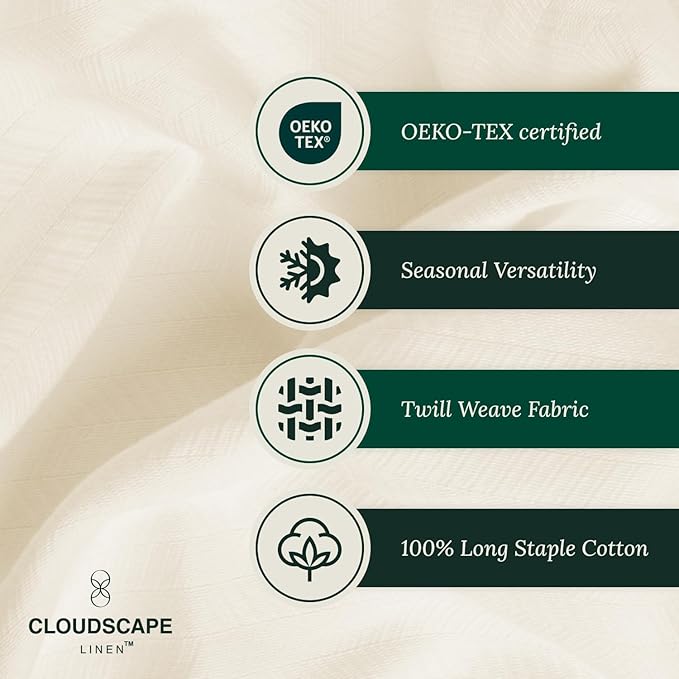 Cloud Scape Linen 100% Cotton Queen Size Blanket, Herringbone Pattern, Lightweight Summer Blanket,Best Gifts for Women, fits Full Size Bed, 92 x 92, Ivory