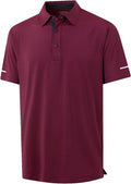 Close up of a striped short sleeve golf polo shirt with a collared neckline
