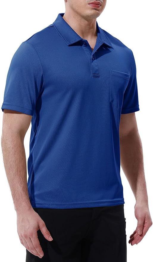 Men's Short Sleeve Quick Dry Polo Shirt with Chest Pocket for Golf