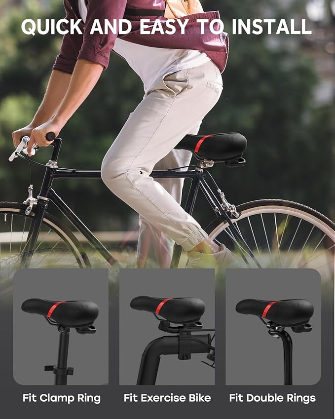 Bicycle Seat Replacement, Bike Seat for Men and Women, Comfort Wide Bike Saddle Memory Foam Padded Soft Bike Seat Cushion Compatible with Peloton, Mountain, City Bikes, Indoor Exercise Bikes
