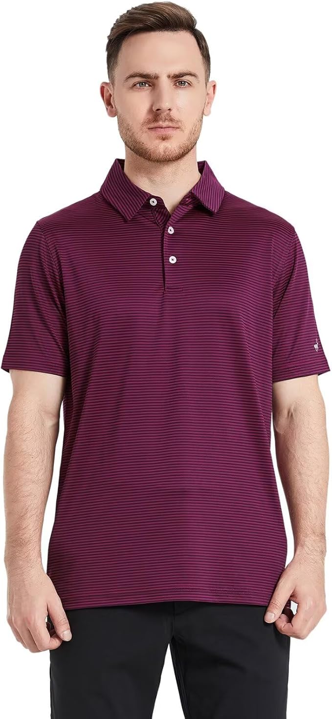 Men's Striped Jersey Golf Polo - Moisture Wicking Performance