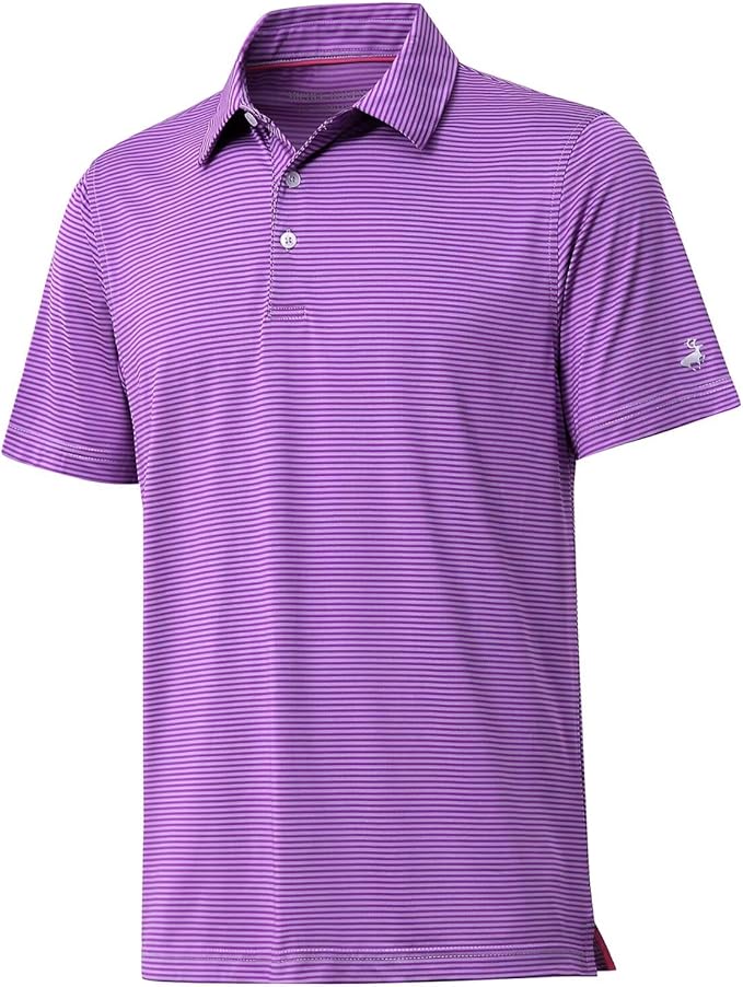 Men's striped moisture-wicking performance golf polo shirt in athletic fit