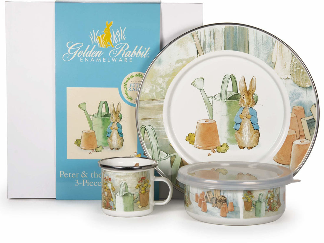 Golden Rabbit Enamelware 3-Piece Child Dinner Set – Durable & Non-Toxic