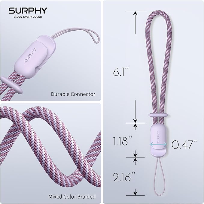 SURPHY 2 Pack Phone Lanyard for Cellphone Case, Phone Wrist Strap for Case, Cellphone Strap with 2-Color Braided, Charm Wrist Lanyard for Women and Men, Lilac & Gray