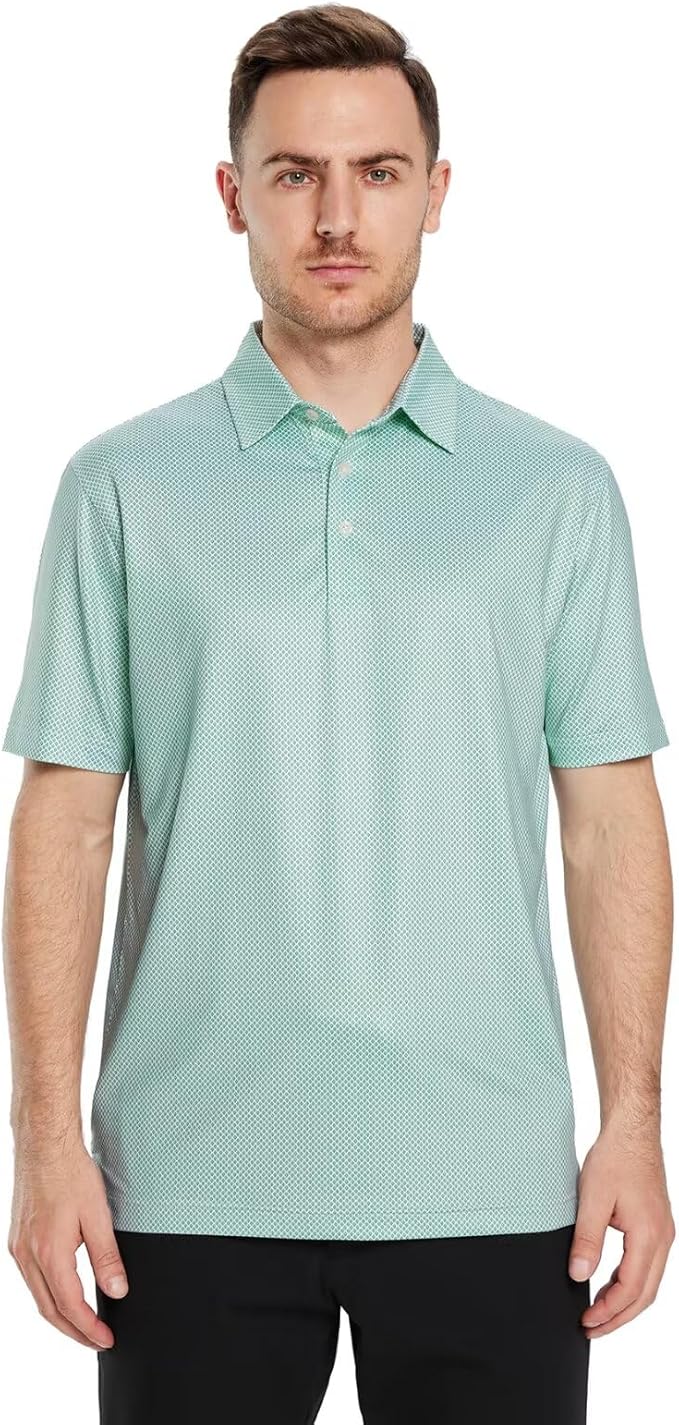 Men's Striped Performance Golf Polo Shirt Moisture Wicking Dry Fit