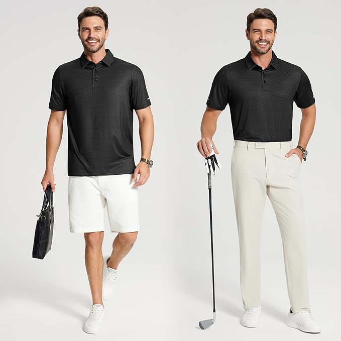 Men's Performance Striped Golf Polo - Moisture Wicking Athletic Shirt