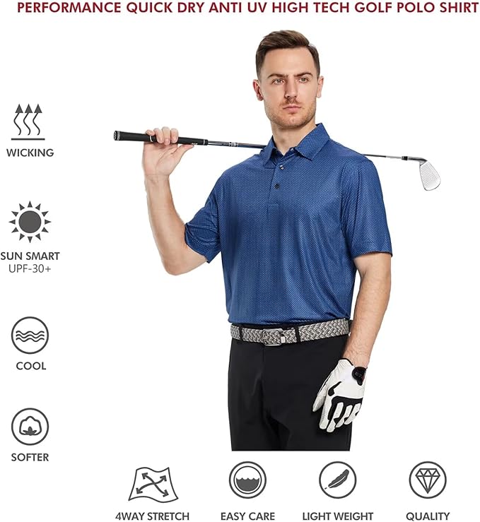 Men's Striped Performance Golf Polo Short Sleeve Moisture Wicking