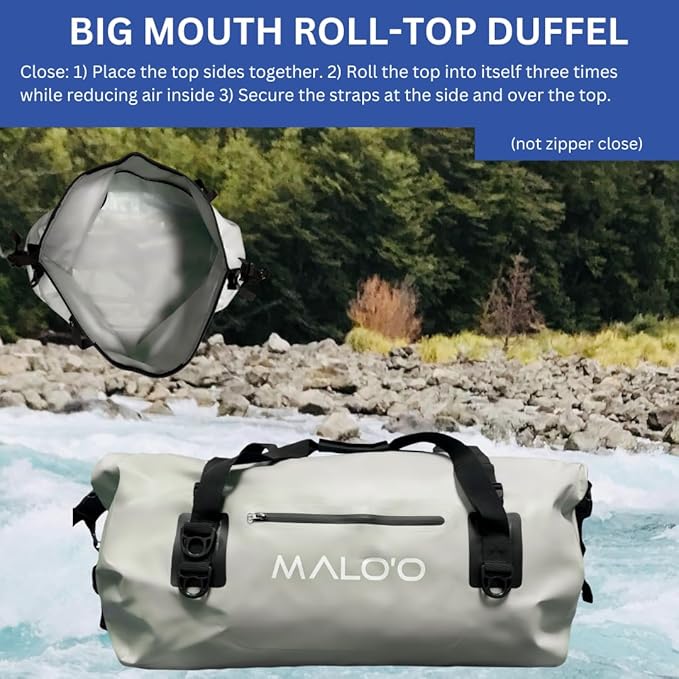 Malo'o Waterproof Dry Bag Duffel 40L/60L/100L, Roll Top Duffel Keeps Gear Dry for Kayaking, Rafting, Boating, Swimming, Camping, Hiking, Beach, Fishing - Internal & External Pockets and Molle Loops