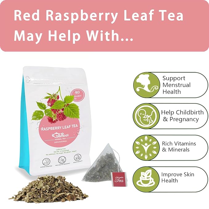 Samcci - Raspberry Leaf Tea Bag, 40 Teabags - Natural Pregnancy Tea - Pure Red Raspberry Leaf Herbal Tea - Help Childbirth & Support Menstrual - Non-GMO - Caffeine-free