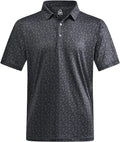 Close-up of a men's performance golf polo shirt with moisture-wicking fabric