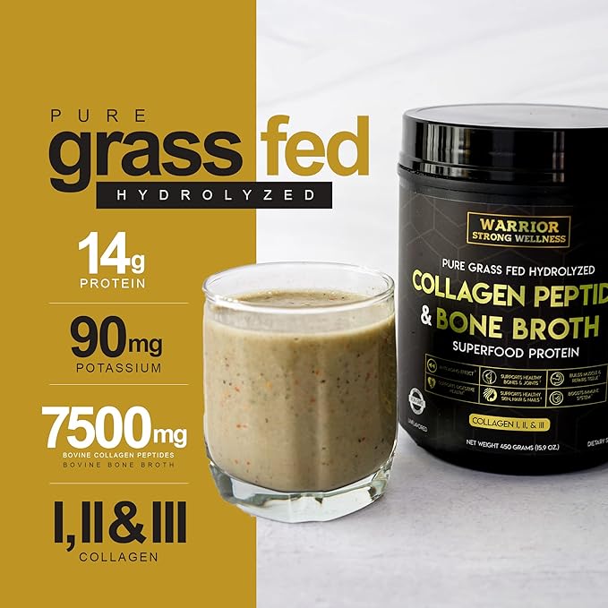 Premium Collagen Peptides Bone Broth Powder: Grass Fed Hydrolyzed Collagen Boost for Healthy Skin, Nails, Hair, Joints, Muscles, Bones, Digestion, Keto Friendly, Unflavored