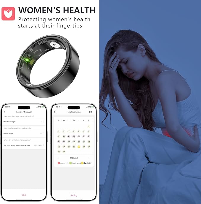 Thin Smart Ring for Fitness & Health Tracking -Heart Rate/Blood Oxygen Monitor, 5ATM Waterproof, Sleep Analysis, Pedometer -No APP Subscription Compatible with Smartphone (Black, 11)