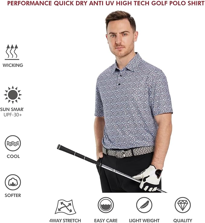 Men's Performance Golf Polo Shirt Moisture Wicking Dry Fit Sport
