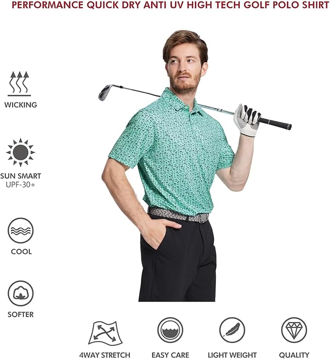 Men's Striped Performance Golf Polo Short Sleeve Moisture Wicking