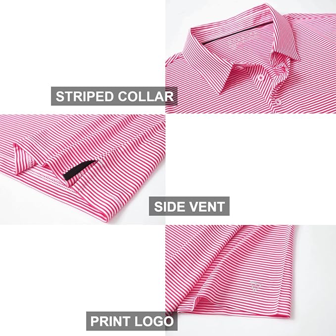 Men's Striped Jersey Golf Polo - Moisture Wicking Performance